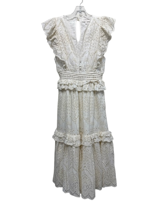 Cleobella Size S Cream White Cotton Eyelet Lace Sleeveless Ruffle V Neck Dress Cream White / S