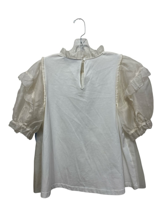 Sea New York Size S White Silk & Cotton Sheer Overlay Short Puff Sleeve Top White / S