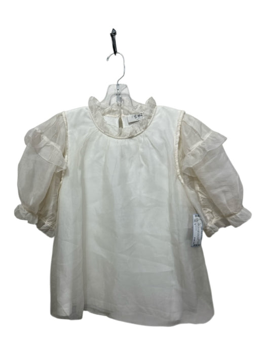 Sea New York Size S White Silk & Cotton Sheer Overlay Short Puff Sleeve Top White / S