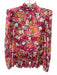 Saloni Size 2 Pink, White, Multi Silk Long Sleeve Ruffle Collar Sheer Top Pink, White, Multi / 2