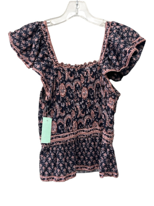 Sea New York Size S Navy, Pink, White Cotton Ruffle Cap Sleeve Floral Top Navy, Pink, White / S