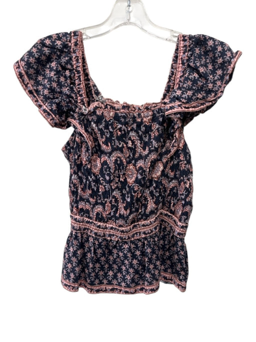 Sea New York Size S Navy, Pink, White Cotton Ruffle Cap Sleeve Floral Top Navy, Pink, White / S