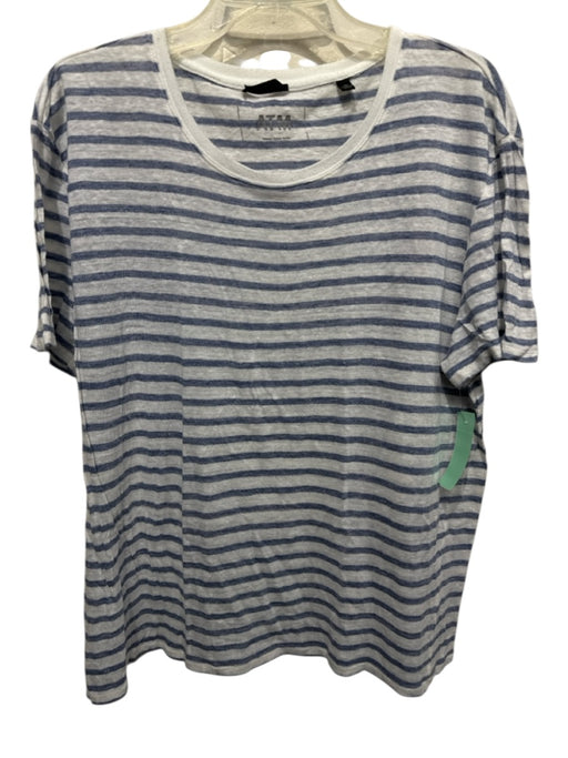ATM Size XL White & Navy Linen Stripe Shirt Sleeve T Shirt Top White & Navy / XL