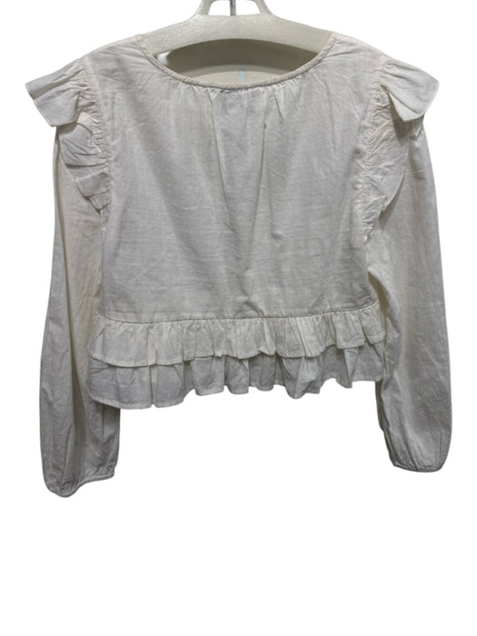 Cleobella Size M White Cotton V Neck Long Sleeve Buttons Ruffle Top White / M