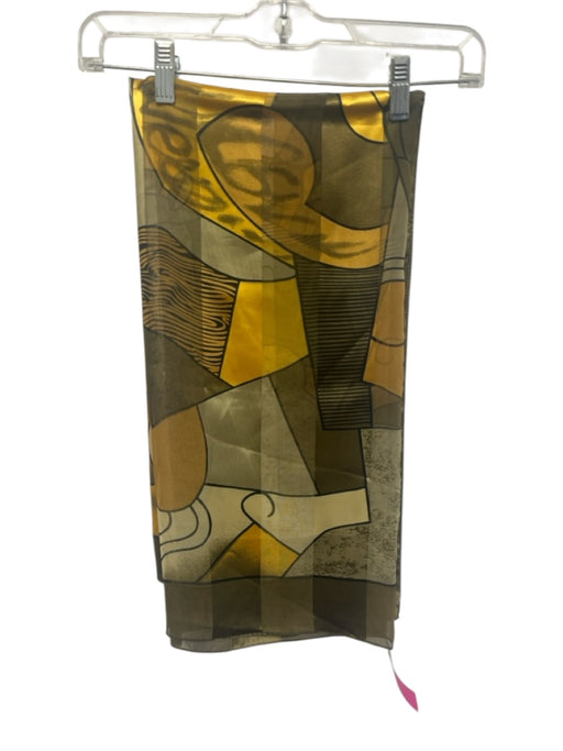 No Brand Green, White, Gold Silk Blend All Over Print Picasso Print Full scarf Green, White, Gold