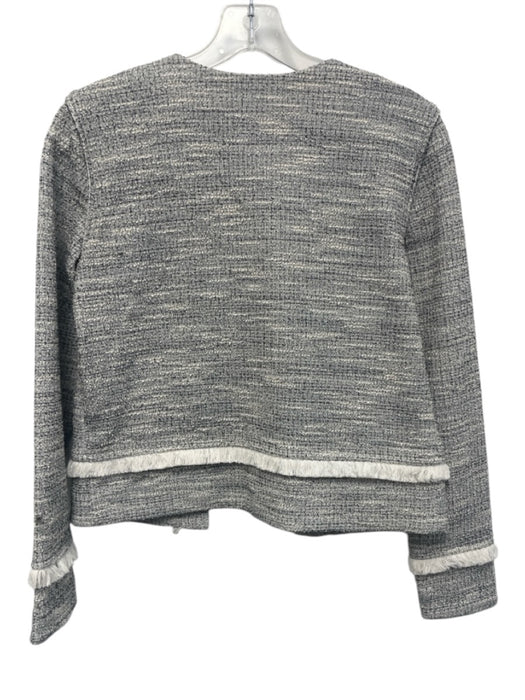 Club Monaco Size XS Cream & Black Polyester Blend Tweed Fringe Trim Jacket Cream & Black / XS