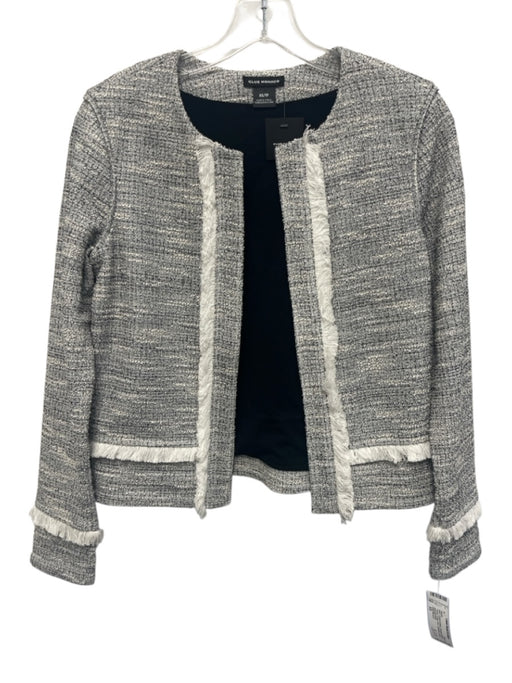 Club Monaco Size XS Cream & Black Polyester Blend Tweed Fringe Trim Jacket Cream & Black / XS