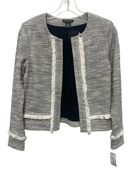 Club Monaco Size XS Cream & Black Polyester Blend Tweed Fringe Trim Jacket Cream & Black / XS