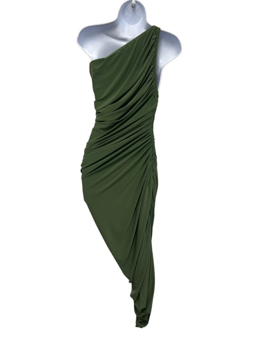 Norma Kamali Size S/36 Olive Green One Shoulder Elastic Ruched Maxi Dress Olive Green / S/36