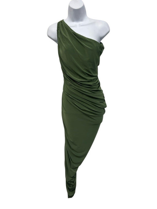 Norma Kamali Size S/36 Olive Green One Shoulder Elastic Ruched Maxi Dress Olive Green / S/36