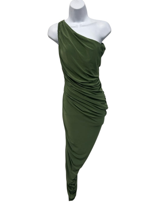 Norma Kamali Size S/36 Olive Green One Shoulder Elastic Ruched Maxi Dress Olive Green / S/36