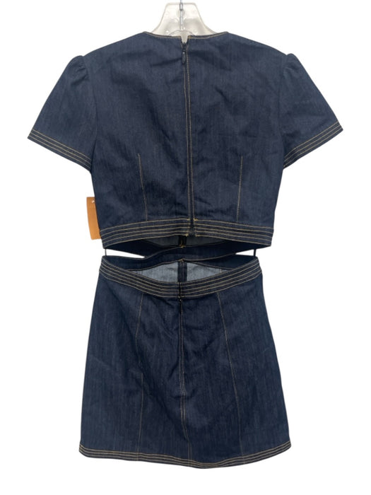 Cinq a Sept Size 4 Dark Wash Cotton Denim Short Sleeve Cut Out Paneled Dress Dark Wash / 4