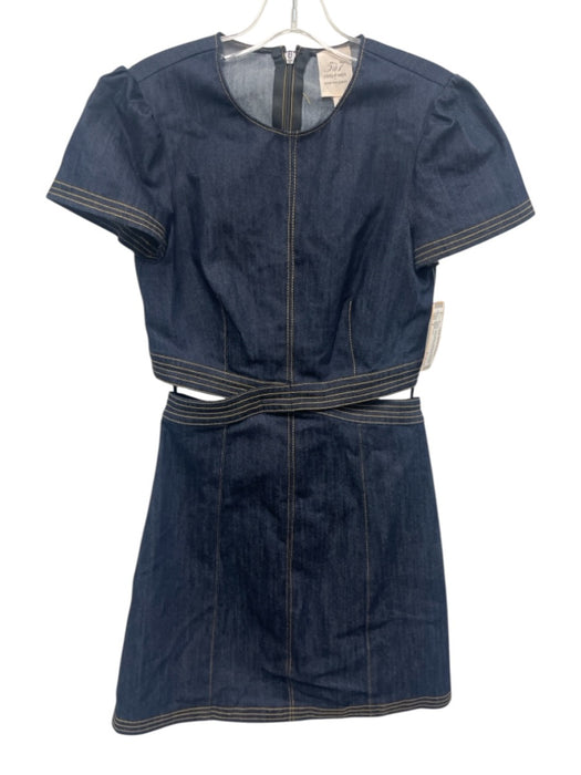 Cinq a Sept Size 4 Dark Wash Cotton Denim Short Sleeve Cut Out Paneled Dress Dark Wash / 4