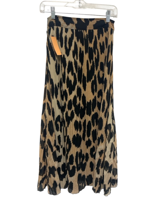 Ganni Size 36 Black & Tan Polyester Pleated Leopard Maxi Skirt Black & Tan / 36