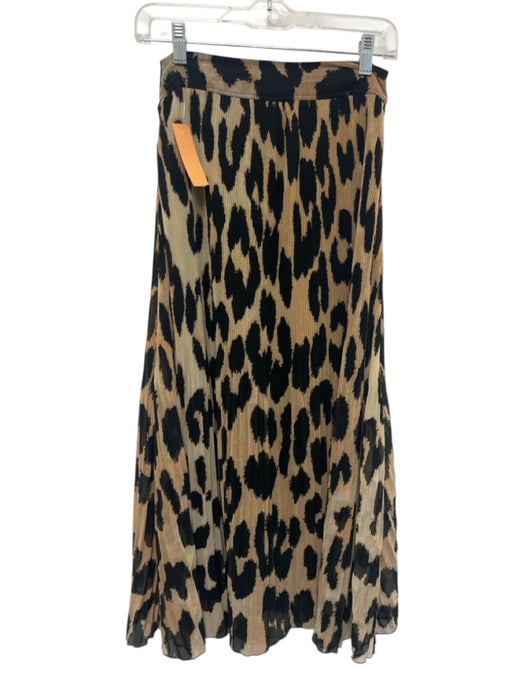 Ganni Size 36 Black & Tan Polyester Pleated Leopard Maxi Skirt Black & Tan / 36