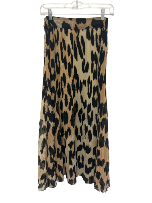 Ganni Size 36 Black & Tan Polyester Pleated Leopard Maxi Skirt Black & Tan / 36
