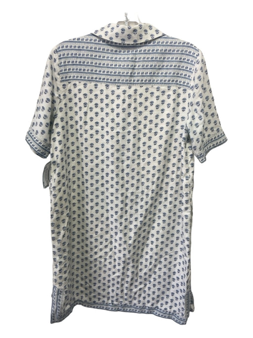 Faherty Size S White & Blue Linen & Viscose Chest Pocket All Over Print Dress White & Blue / S