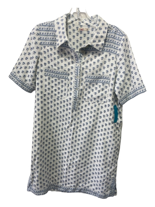 Faherty Size S White & Blue Linen & Viscose Chest Pocket All Over Print Dress White & Blue / S