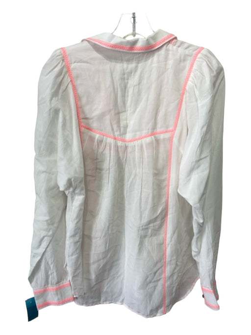 Pilcro Size XS White & Pink Cotton & Viscose Blend Embroidered Collared Top White & Pink / XS