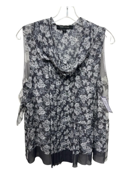 Marc Jacobs Size 4 Gray Silk Pleat Detail Floral Button Down Sleeveless Top Gray / 4
