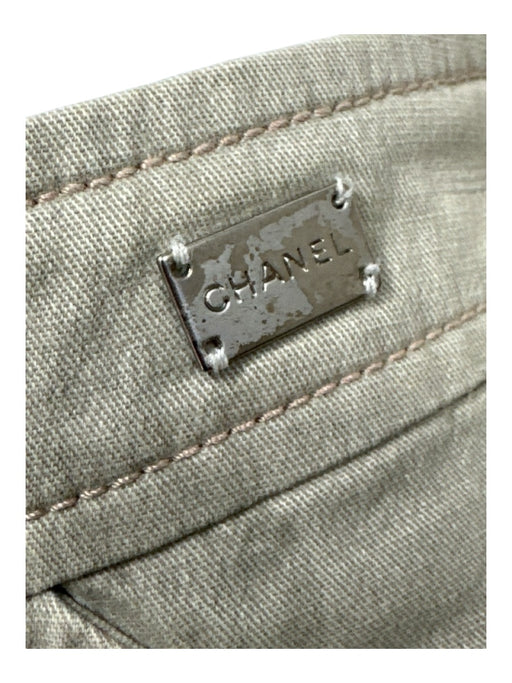 Chanel Size 38 Taupe Cotton Blend Side Zip Pleated Pockets Above Knee Skirt Taupe / 38