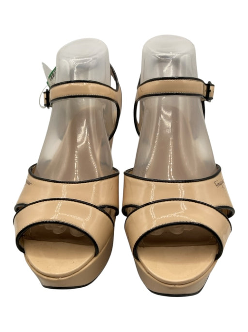 Salvatore Ferragamo Shoe Size 9 Beige & Black Patent Leather Ankle Strap Sandals Beige & Black / 9