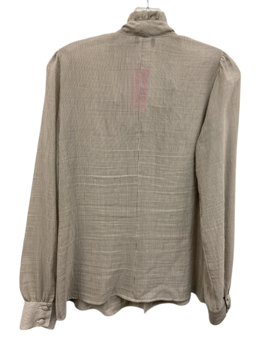 Giorgio Armani Size 38 White & Gray Cotton & Silk Striped Ruffle Collar Top White & Gray / 38