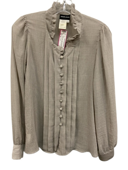 Giorgio Armani Size 38 White & Gray Cotton & Silk Striped Ruffle Collar Top White & Gray / 38