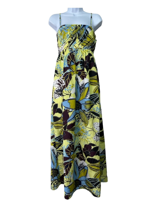 Tanya Taylor Size 0 Green, Blue & Black Polyester Gathered Back Floral Dress Green, Blue & Black / 0