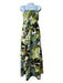 Tanya Taylor Size 0 Green, Blue & Black Polyester Gathered Back Floral Dress Green, Blue & Black / 0