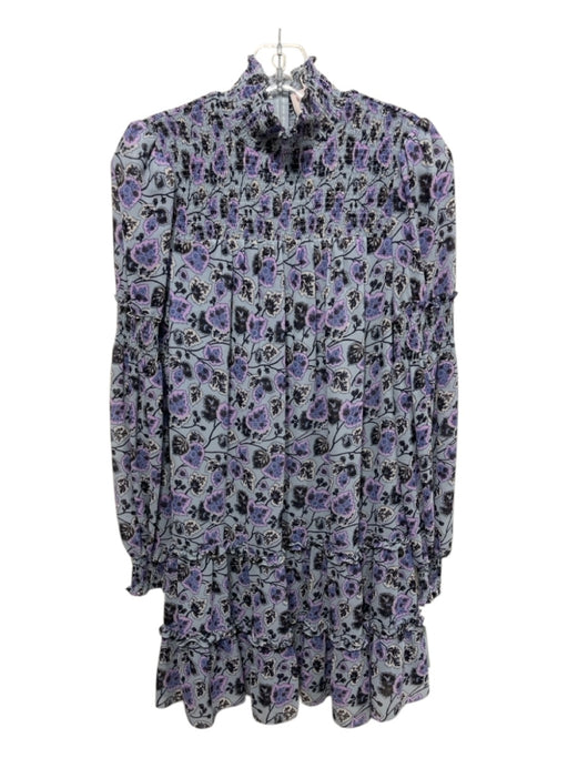 Cinq a Sept Size 0 Blue, Pink, Brown Polyester Long Sleeve Floral Smocked Dress Blue, Pink, Brown / 0