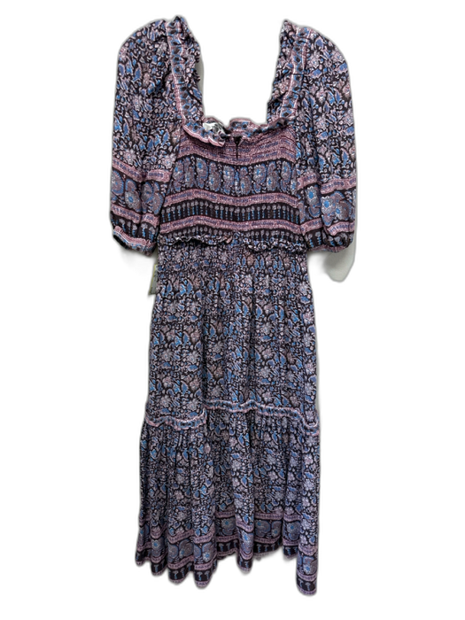 Sea New York Size XS Brown, Pink, Blue Cotton Blend Floral Smocked Detail Dress Brown, Pink, Blue / XS