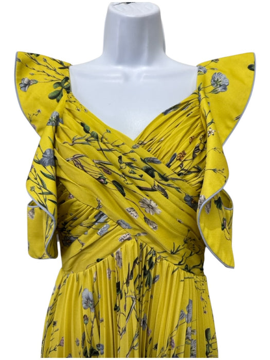 Self-Portrait Size 4 Yellow, Blue, Green Polyester Ruffle Cap Sleeve Dress Yellow, Blue, Green / 4