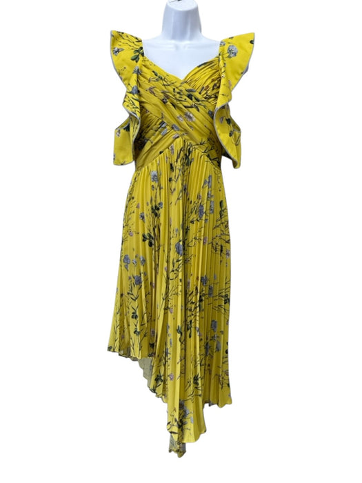 Self-Portrait Size 4 Yellow, Blue, Green Polyester Ruffle Cap Sleeve Dress Yellow, Blue, Green / 4