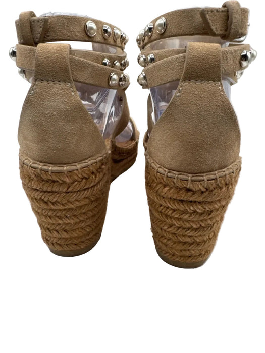 Jimmy Choo Shoe Size 38 Brown Suede & Raffia open toe Studded Espadrille Sandals
