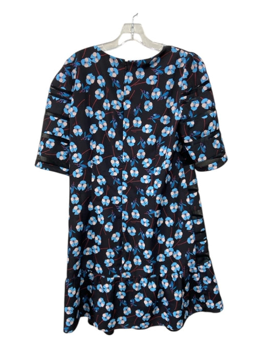 SONIA by Sonia Rykiel Size 40 Black & Blue Print Polyester Floral Back Zip Dress Black & Blue Print / 40