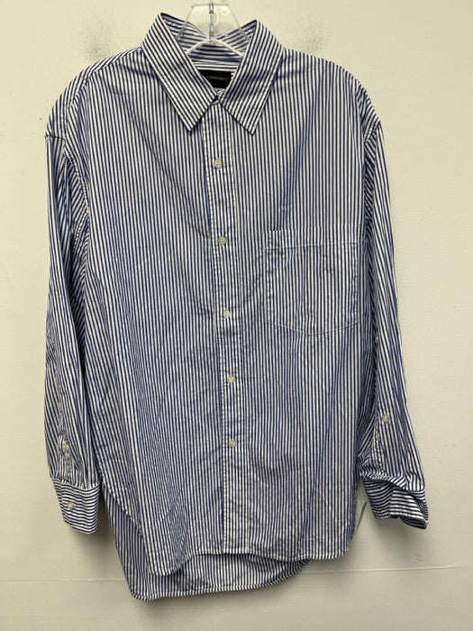Citizens of Humanity Size L Blue & White Cotton Striped Long Sleeve Shirt Top