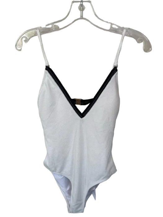 Reiss Size 6 White & Navy Polyester Blend Textured One Piece Swimsuit