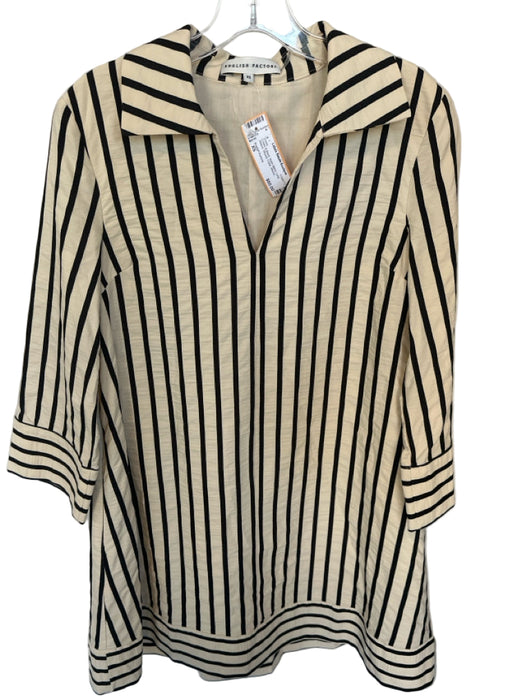 English Factory Size XS Cream & Black Nylon Blend Long Sleeve Striped Dress