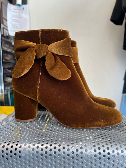 Madewell Shoe Size 7.5 Brown textile upper Almond Toe Bow Detail Velvet Boots