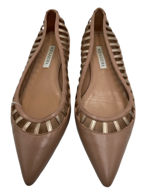 Aquazzura Shoe Size 39 nude Leather Cut Out Detail Pointed Toe Metallic Flats nude / 39