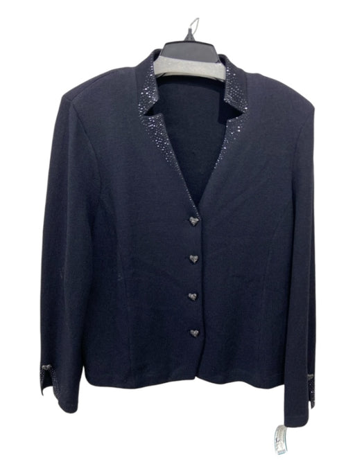 St. John Evening Size 16 Navy Blue Wool Blend Button Up Knit Embellished Jacket Navy Blue / 16