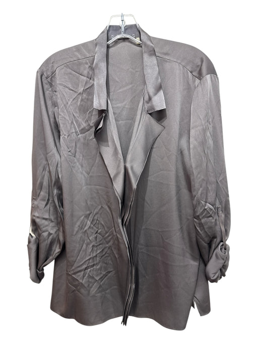 Elie Tahari Size XL Gray Silk Button Up Collar Long Sleeve Top Gray / XL