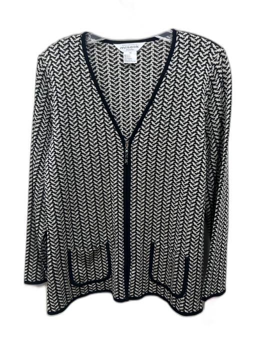 Misook Size M Black & White Acrylic & Rayon Long Sleeve Shoulder Pads Cardigan Black & White / M
