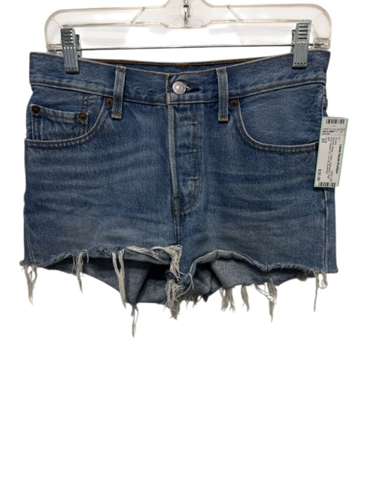 Levis Size 25 Medium Wash Cotton Distressed High Rise Button Fly Cut Off Shorts Medium Wash / 25