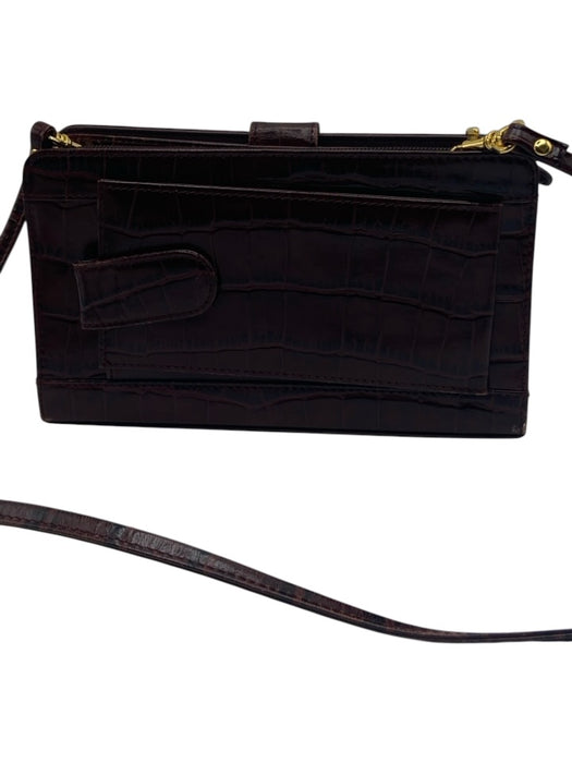 Etienne Aigner Burgundy Red Leather Gold hardware Croc Embossed Zip Close Bag Burgundy Red / Small