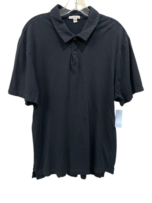 James Perse Size 4 Navy Cotton Solid Polo Men's Short Sleeve Navy / 4