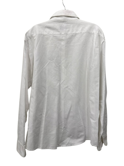 Inkerman Size L White Linen Solid Button up Men's Long Sleeve Shirt White / L