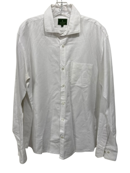 Inkerman Size L White Linen Solid Button up Men's Long Sleeve Shirt White / L