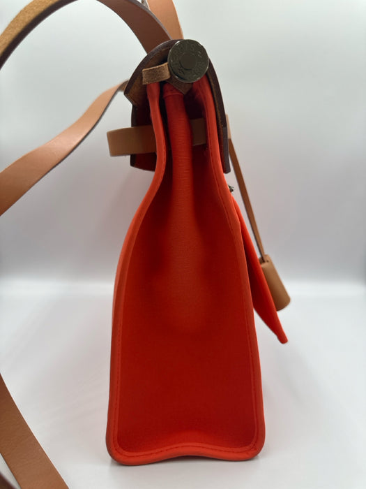 Hermes Orange Canvas Leather Silver Hardware Crossbody Certified by Entrupy Bag